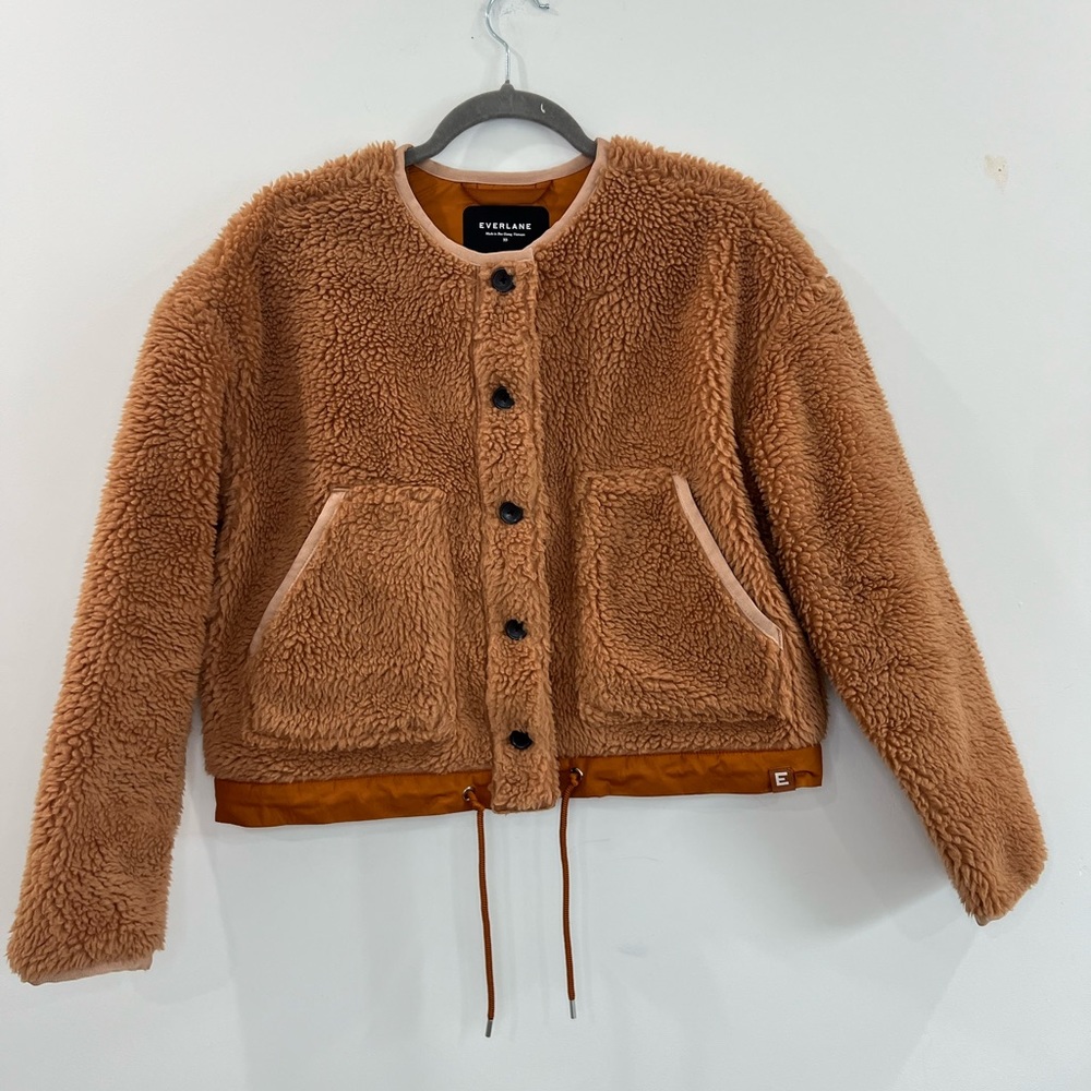 Everlane The ReNew Teddy Liner Boxy Brown Jacket Size XS